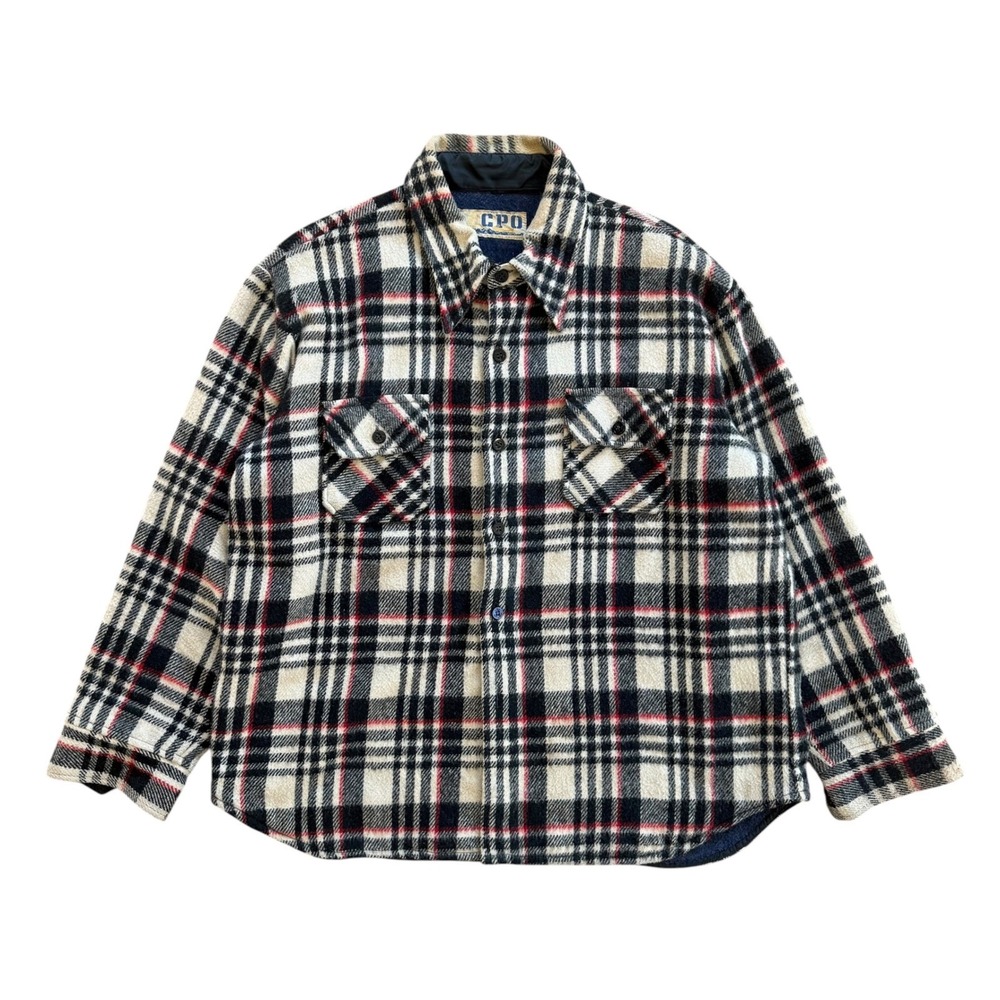 Vintage CPO Plaid Wool Blend Shirt Jacket Mens XL Cream Black Red Workwear